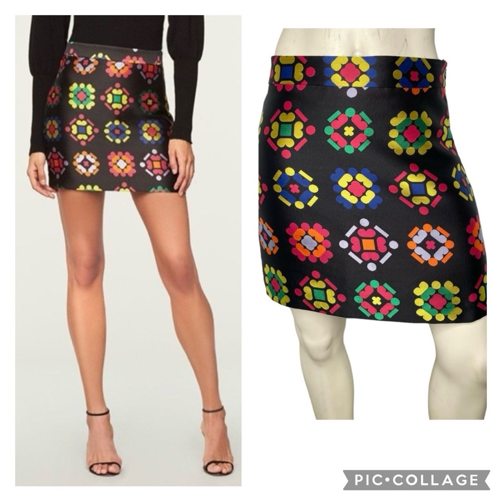 MILLY Black & Multicolored Colorful Geometric Retro Modern Chic Mini Skirt, 6